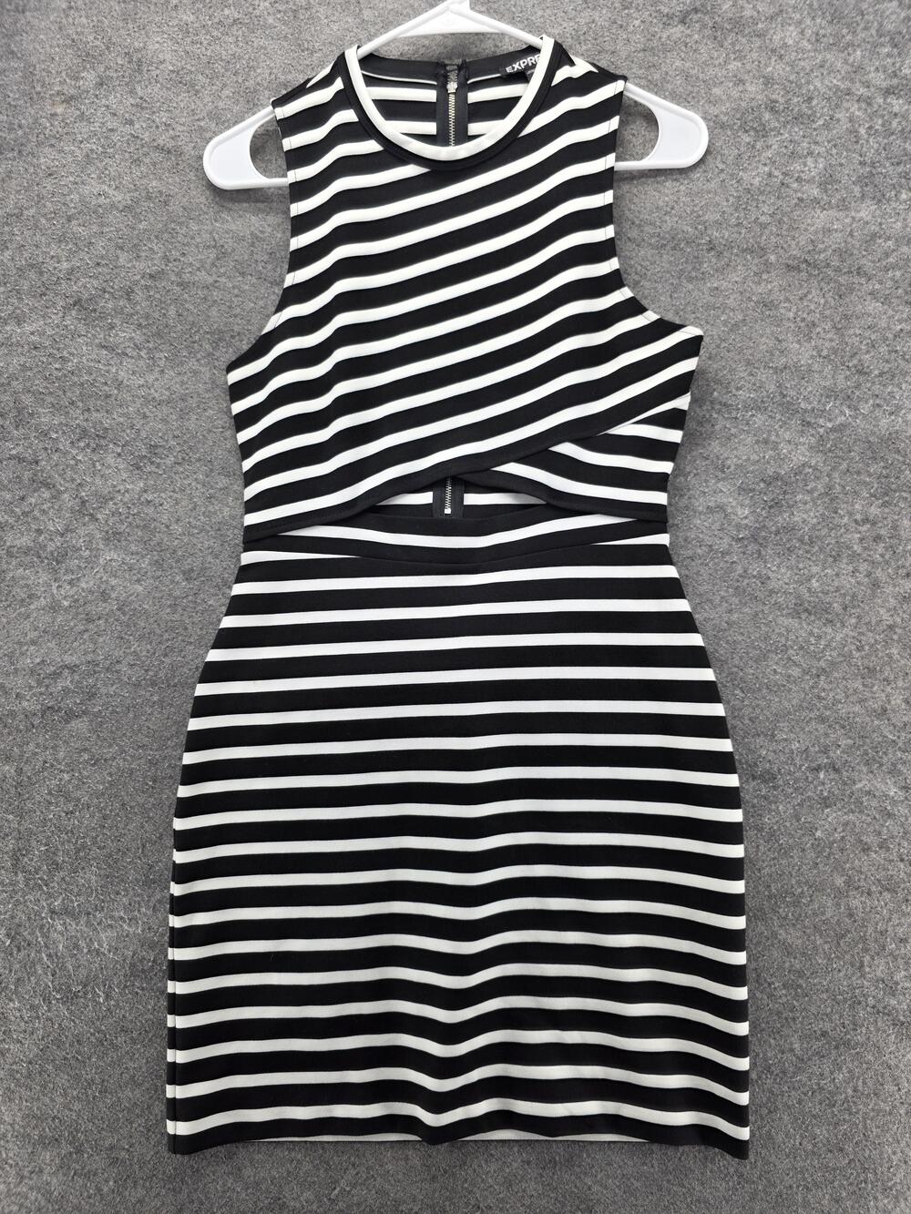 Express Dress Womens 6 Black White Striped Bodycon Cutout Sleeveless Stretch